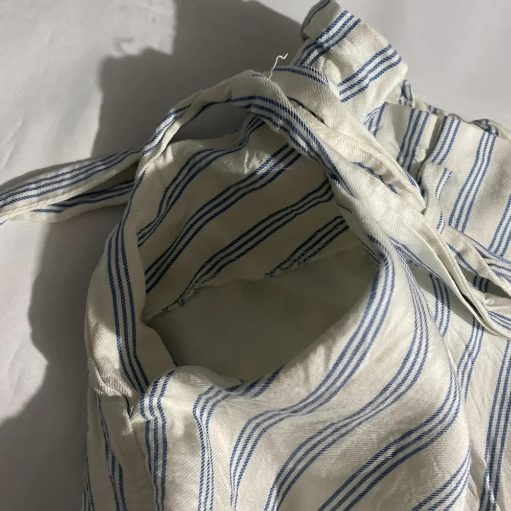 LOFT Striped High Waisted Blue & White Tie Waist Shorts